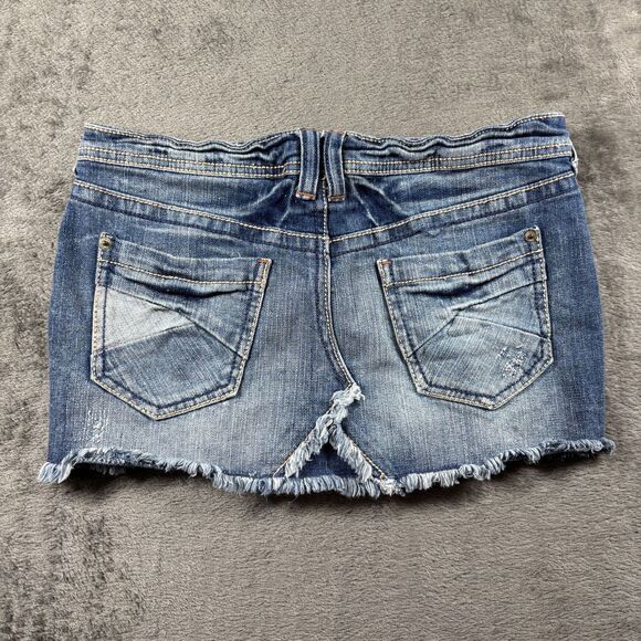 Blue Asphalt Vintage Y2K Micro Mini Skirt Denim Grunge Distressed Size 5 I117 - Picture 5 of 11